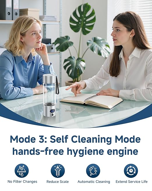 Hydrogen Water Bottle - 5000 PPB in 8 Minutes, Cyclic Mode for 8 Hours, Self Clean, Aluminum & Glass, for Travel Sports Office Home, Gift for Father Mom Family Friends Clients(Silver, 12Oz)