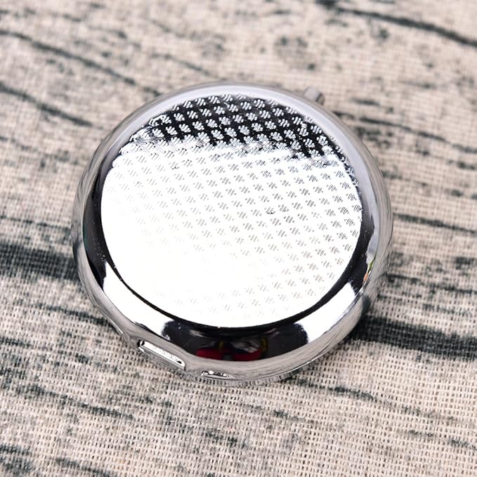 Pill Box Round Metal Pill Case Portable Mini Silver Medicine Drug Holder Container Organizer with 3 compartments for Travel Outdoor Use Pack of 2