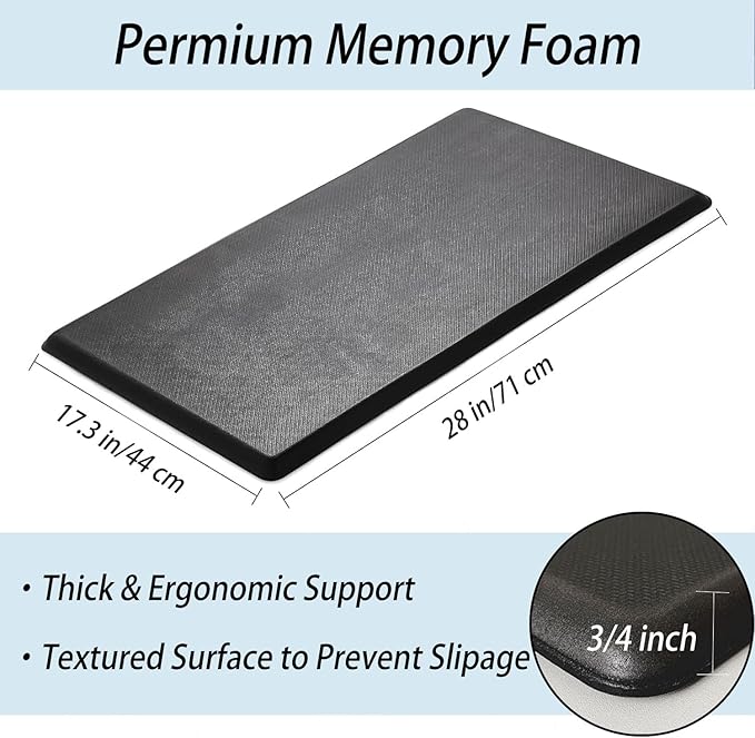 Artnice Kitchen Mats for Floor, 3/4 Inch Thick Anti Fatigue Mats for Kitchen Floor, Non-Slip Standing Desk Mat, Waterproof Cushioned Kitchen Rugs for Home, Office, Sink, Laundry (17.3" x 28")