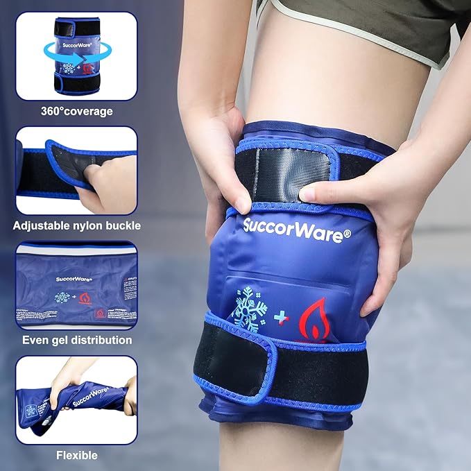 Knee Ice Pack Wrap for Injuries Reusable - Hot & Cold Gel Bags for Leg, Back, Shoulders, Arms, Elbow Injuries, Pain Relief, Swelling, Knee Replacement Surgery（Navy Blue）