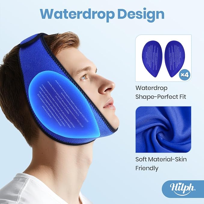 Hilph Face Ice Pack Wisdom Teech Ice Pack Head Wrap for Facial Oral Surgery Pain Relief for TMJ, Jaw Ice Wrap with 4 Hot Cold Gel Packs Reusable for Tooth Extraction & Teeth Removed, Tonsil Blue