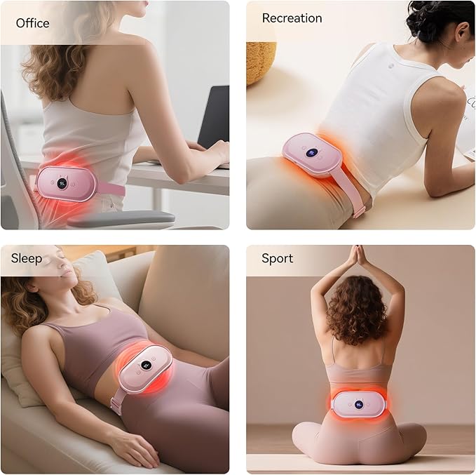 Portable Heating Pad for Period Cramps Relief Vibrating Menstrual Heating Belt for Women, 5000mAh with 7 Heat Levels and 7 Modes for Menstrual, Pain Relief for Back & Stomach - Pink