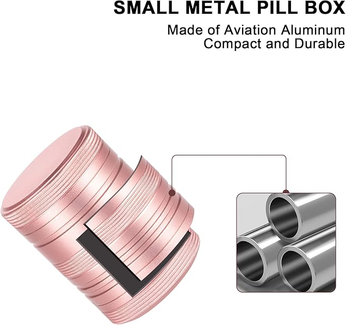 Small Metal Pill Box & Metal AM PM Pill Case - Daily Pill Container Portable Travel Pill Holder for Pocket Purse Medicine Organizer for Vitamin/Fish Oil/Supplements, 1 Pack Pill Case Pink