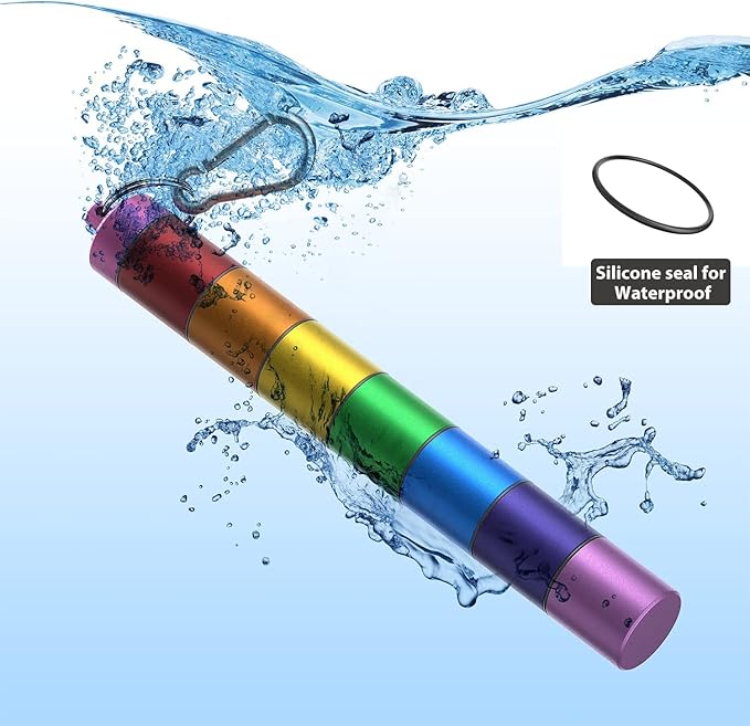 Tvoip Portable Pill Case Keychain Waterproof 7 Days Pill Holder Travel Pill Container Portable Medicine Keychain Daily Airtight Pill Organizer for Outdoor Camping Travel (Rainbow)