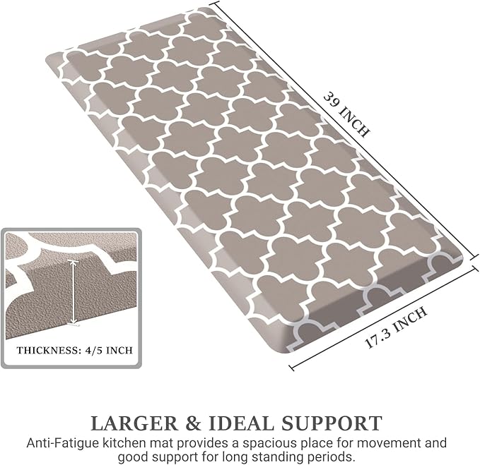WISELIFE Kitchen Runner Rugs Anti-Fatigue mats - 4/5 Inch Non Slip Waterproof Ergonomic Comfort Mat for Kitchen, Floor Home, Office, Sink, Laundry (17.3"x 39",Khaki)