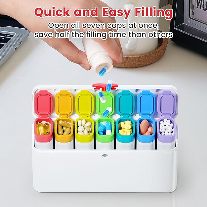 Odaro Weekly Pill Organizer 2 Times a Day, Large Pill Box 7 Day, Daily Twice Am Pm Medicine Organizer, Travel Contaniner for Medicine, Vitamin and Supplement, White