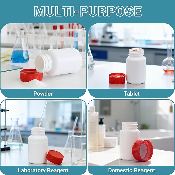 6 Pack 5oz Travel Pill Bottles - White Food Grade Plastic with Screw Caps & Labels, Small Pill Organizer for Pills, Vitamins, Capsules