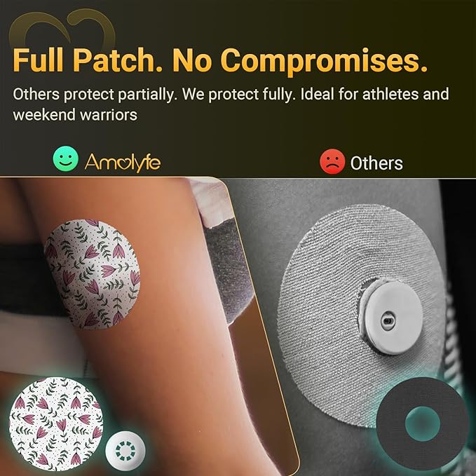 Libre 3 Sensor Covers Waterproof Flowers, Amolyfe 10 Pack Freestyle Libre 3 Plus Covers, Bump-Proof with Hard Cap, Breathable CGM Glucose Sensor Latex Free Patches, 14-Day CGM Protection (Flower)