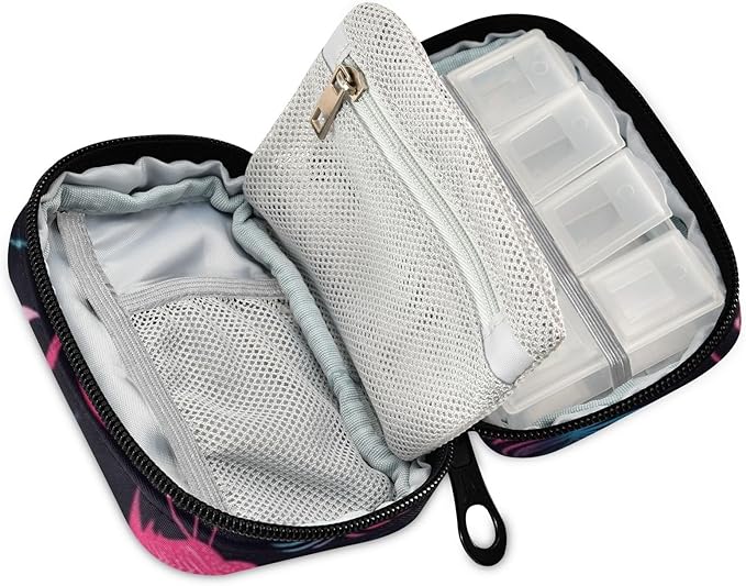 Travel Pill Case Flamingo Monstera Palm Tree and Leaf Weekly Small Pill Box 7 Day Pill Box Pill Organizer Bag