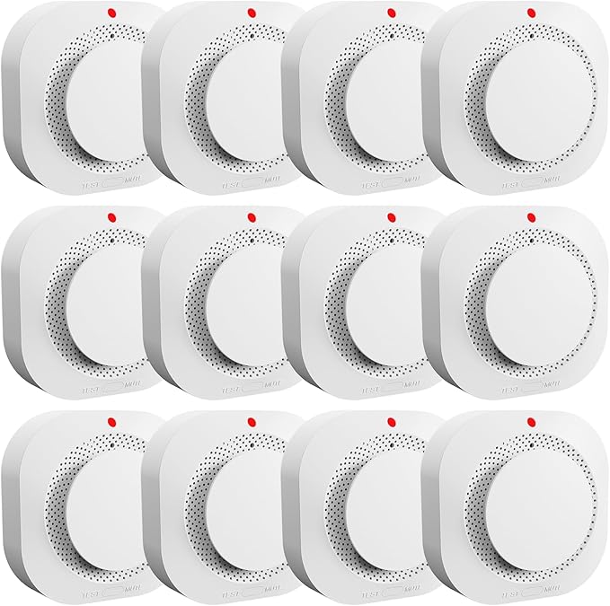 Smoke Detectors for Home,Photoelectric Wireless Fire Alarms Replaceable Battery Powered,Portable Smoke Alarm with Test/Mute Button,Attic Smoke Detector,12 Pcs