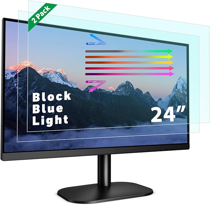 PYS 2-Pack 24 Inch Blue Light Screen Protector for Monitor – 16:9 Removable Anti-Blue Light Filter, Eye Strain Relief, UV Protection Film for Computer Monitors
