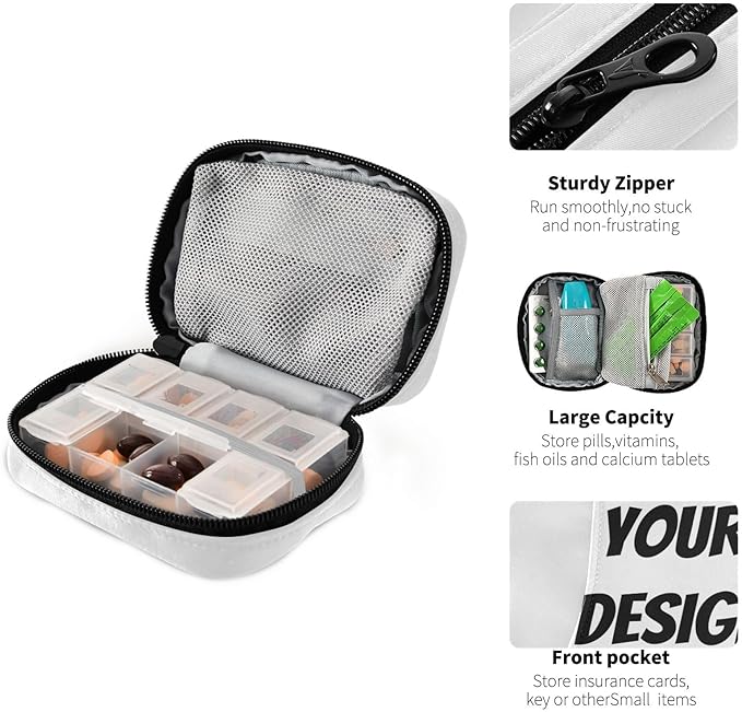 Custom Design Travel Pill Organizer Bag Compact Printed Case with Removable Box & Mesh Pocket Ideal for Daily Use Trips & Gym