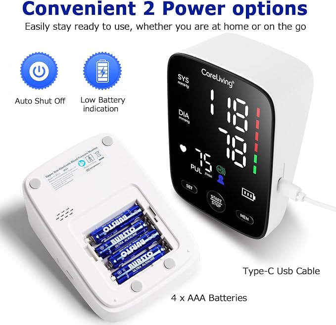 Blood Pressure Monitor, Upper Arm Blood Pressure Monitors for Home Use, 2x199 Readings Memory, Adjustable Arm Cuff 8.7"-16.5", Large Display with LED Background, Light Storage Bag
