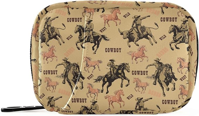 Western Cowboy Pill Box 7 Day Pill Case Travel Pill Organizer Bag with Zipper Portable Weekly Vitamin Medicine Supplement Holder Pouch Bag