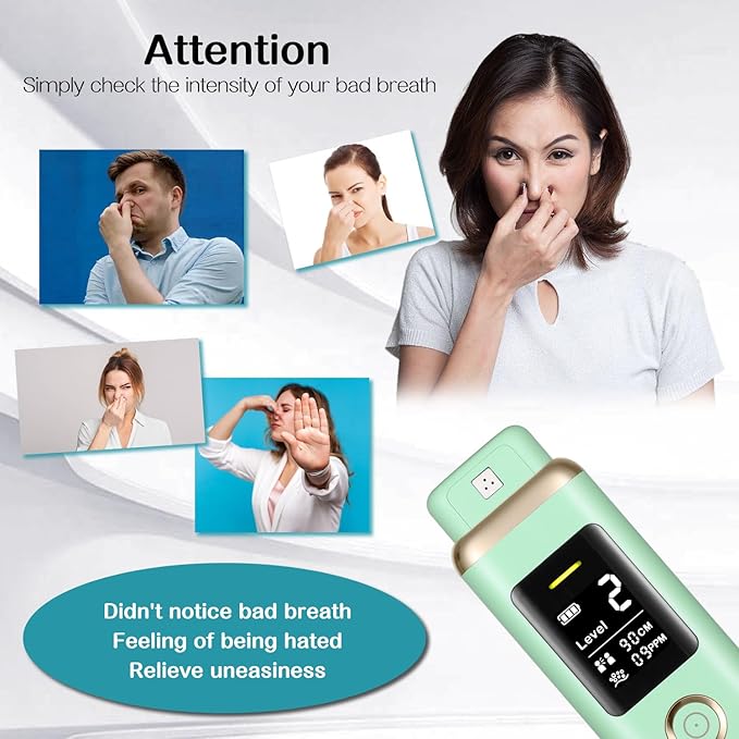 Oral Odor Freshening Monitor - Portable Bad Oral Odor Detector, Smart Oral Meter Device Focused on Oral Cavity Tester with Odor Checking, 32 - bit Chip for Precise Bad Smell Detection - Green