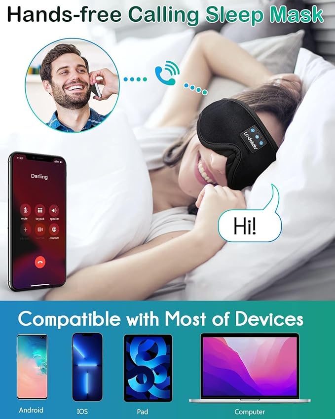 LC-dolida Sleep Mask with Bluetooth Headphones, Sleep Headphones Bluetooth Sleep Mask Eye Mask Pressure Relief Night Sleeping Headphones for Side Sleepers Best Gift and Travel Essential