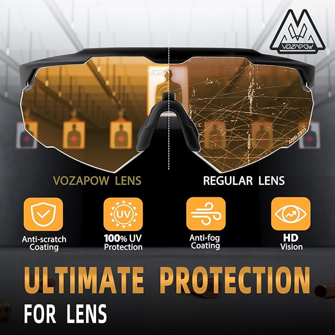 Shooting Glasses Anti Fog with High Definition Lenses, ANSI Z87.1 Certified Tactical Safety Glasses for Men Women