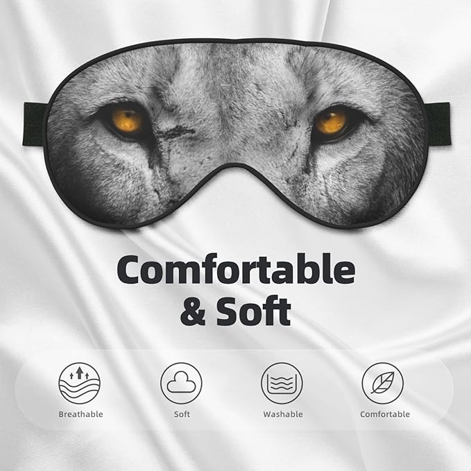Golden Eyes Lion Face Sleep Mask Eye Mask with Adjustable Strap Eye Sleep Shade Cover Blocks Light for Women Men Airplane Travel Nap