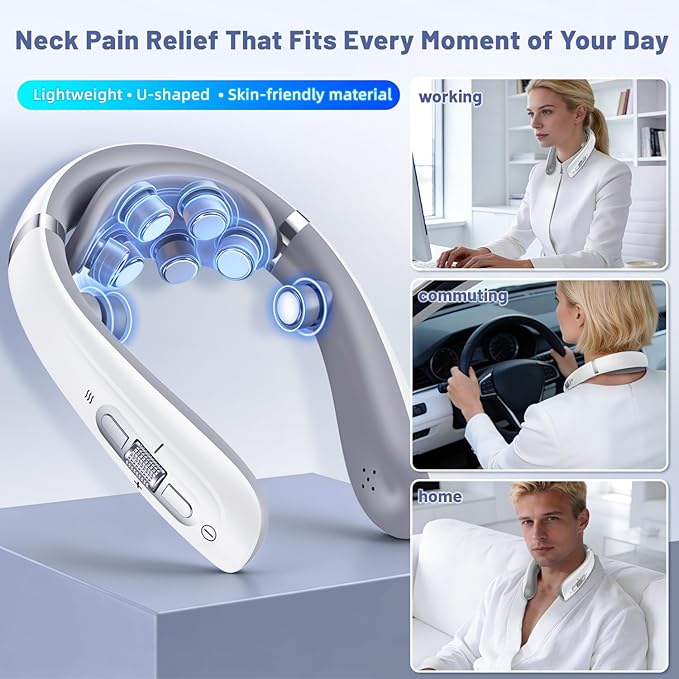 Zenopax Multi-Head Neck Massager with Heat, 10 Modes &16 Intensities, 100 to109°F, Electric Neck Massager for Pain Relief and Deep Relaxation