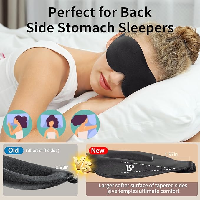 Sleep Mask for Side and Back Sleeper, Super Soft Relaxing Eye Mask for Sleeping Padded with Memory Foam, 100% Light Blocking Blindfold (Black & Blue)