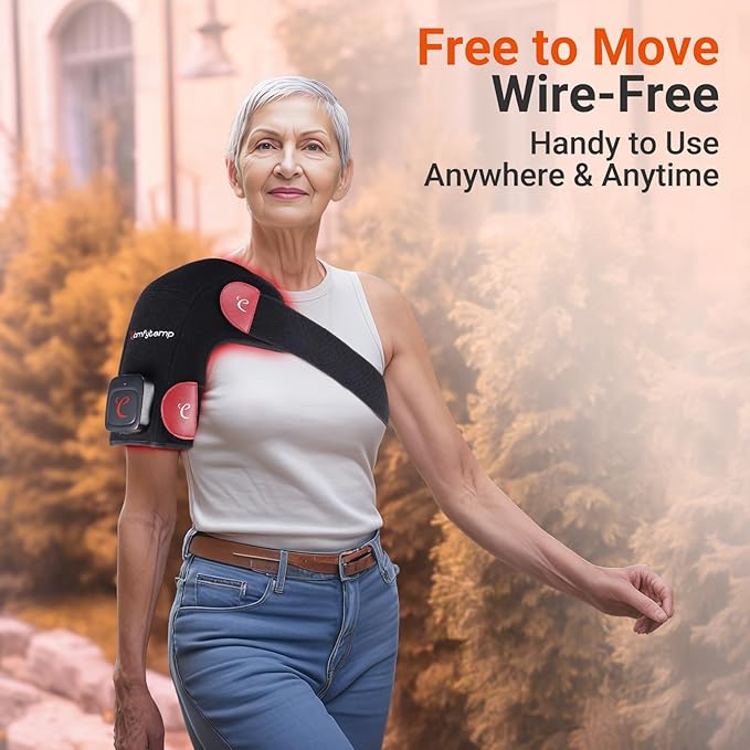 Comfytemp Cordless Red Light Therapy for Shoulder, 94 LEDs Wearable Near Infrared Light Wrap, 3D Portable Flexible Wrap with Timer, 660nm & 850nm (No Massage,One Size)