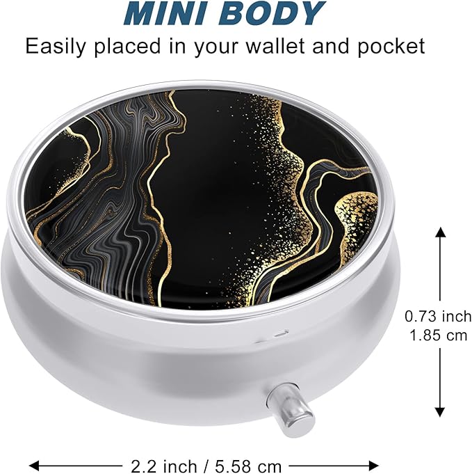 Pill Case, Cute Travel Pill Box for Purse, Moisture Proof Small Medicine Holder, Portable Pocket Medicine Organizer Dispenser to Hold Vitamins, Cod Liver Oil, Supplements, Luxury Black Marble
