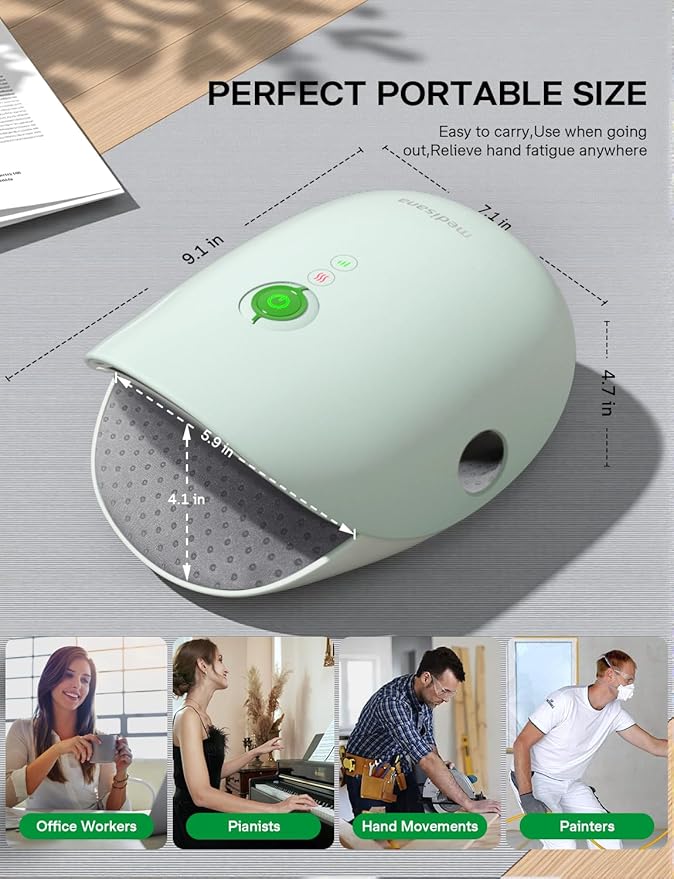 Medisana Hand Massager with Heat and Compression, Knuckle Stretching Massage, Memory Function, Cordless Hand Massager for Arthritis and Carpal Tunnel Relief, Mother’s Day Gift for Mom Women