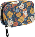 Fustylead Cute Cartoon Shiba Inu and Beautiful Flowers Pill Organizer Travel Portable Zipper Cloth Bag for Holding Weekly Supplements Vitamins and Fish Oils