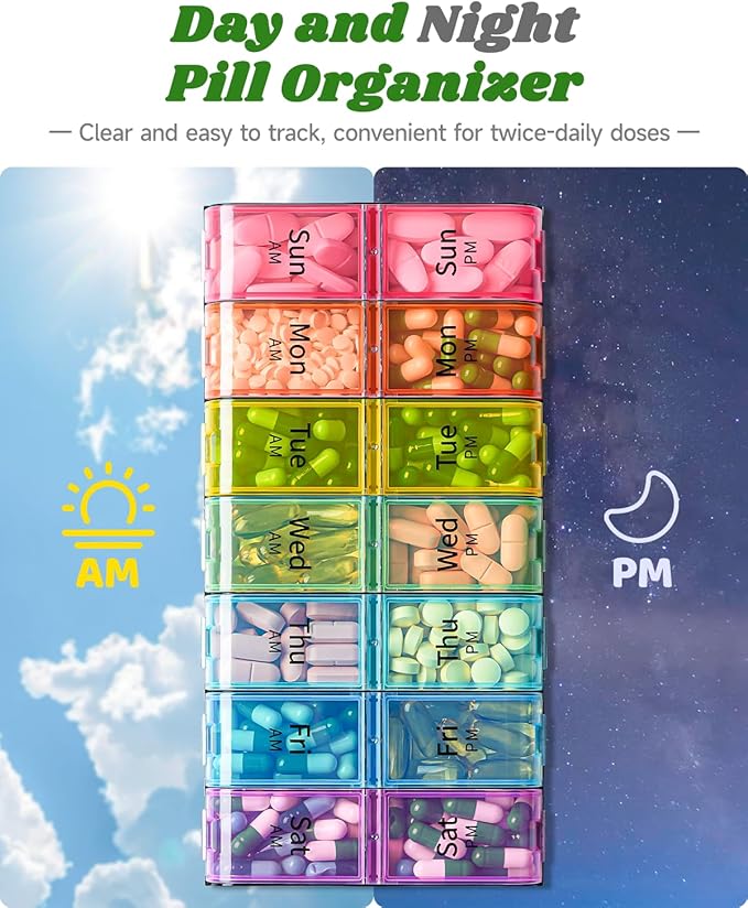 （2 Pack Set） Colorwing Extra Large Pill Organizer 2 Week Solution