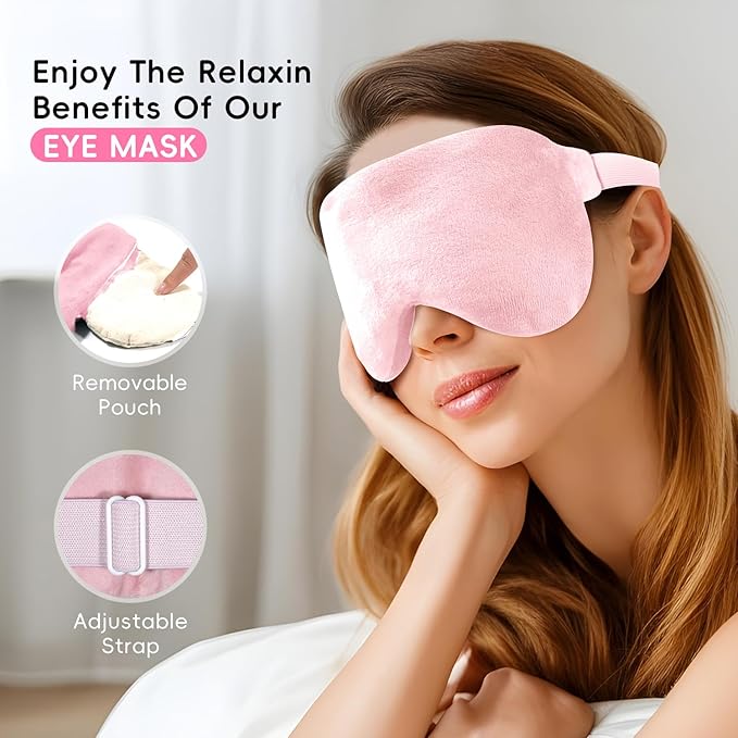 Heating Pad Microwavable and Eye Mask Set, Neck Heating Pads 26.6X5.3'' for Shoulders Back Hot Packs Pain Relief Stress Relief Warm Compress Microwave Wrap Pink Gift for Women Girls