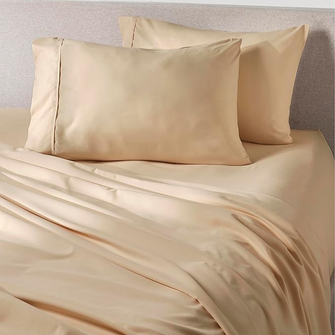 PeachSkinSheets Cooling Bed Sheets for Hot Sleepers - Ultra-Soft Breathable Luxury Microfiber Sheet Set, Moisture-Wicking, Deep Pocket, Oeko-TEX® (Queen Size, Almond Ivory)