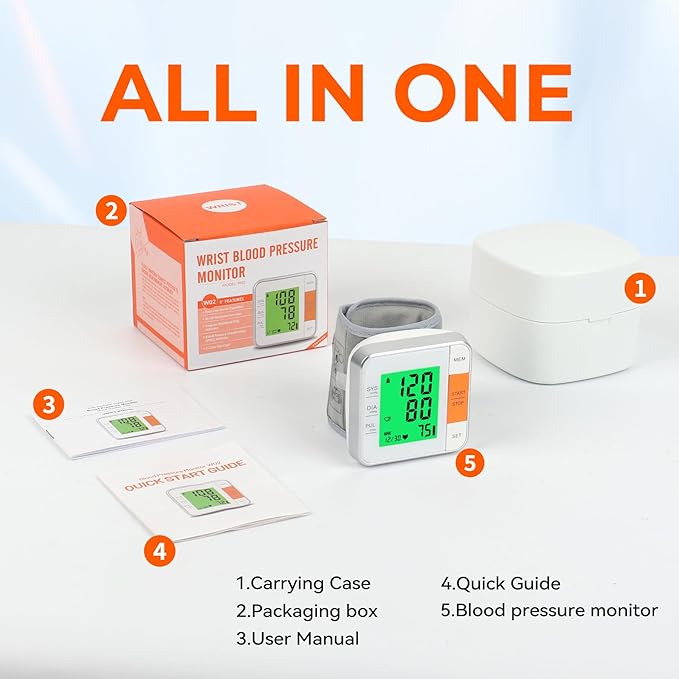 Blood Pressure Monitors for Home Use Accurate Wrist Blood Pressure Machine Adjustable 5.3"-7.7" BP Cuff for Home Use 2x120 Sets Memory Backlight LCD Display with Carrying Case