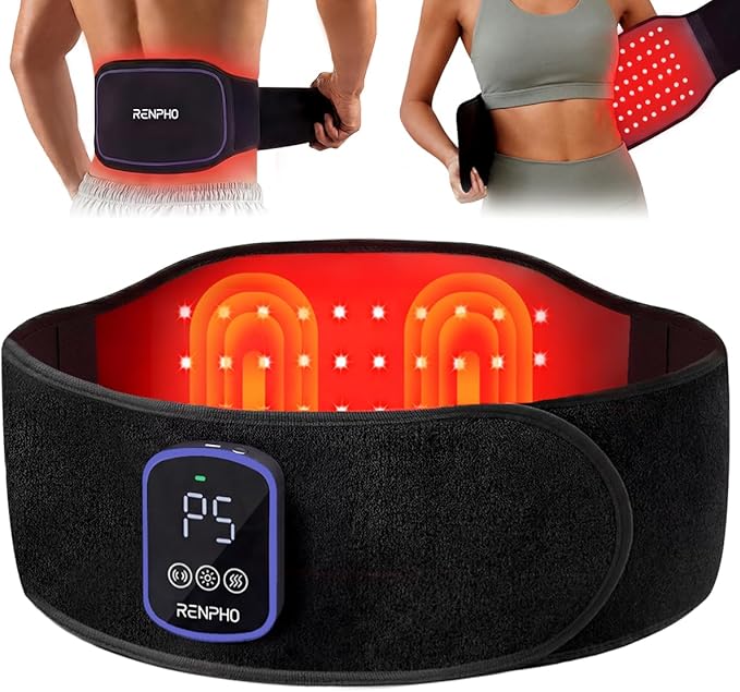 RENPHO Cordless Heating Pad for Back Pain, Red Light Therapy Belt for Low Back, Waist, Shoulder Sweatproof TPU Cover, Vibration, Timer, Adjustable Strap, Mothers Day Birthday Gifts for Women Men Mom