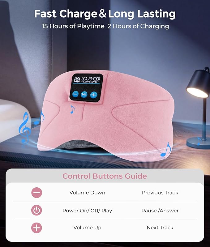 LOVE EYE Sleep Headphones Bluetooth 5.4 Sleeping Eye Mask Wireless Music Earphones with HD Speakers for Side Sleepers Total Blackout Cotton Mask for Travel, Home, Office, Unique Gifts