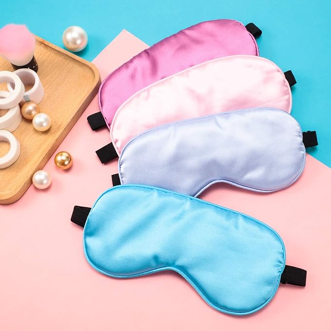 BBTO 8 Pcs Sleep Mask, Silk Eye Mask for Sleeping with Adjustable Strap, Blackout Sleeping Eye Blindfold Soft Silk Mask for Men Women Adults (Light Color)