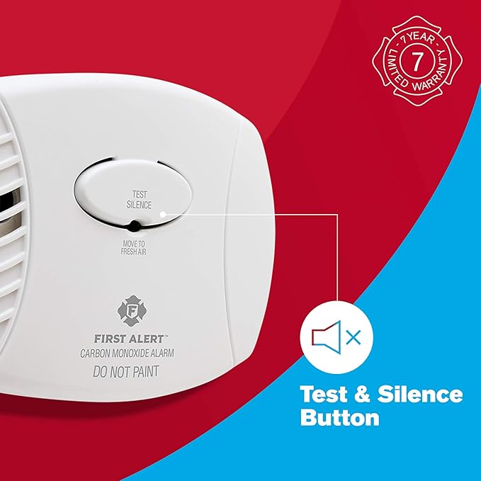 First Alert CO606, Plug-In Carbon Monoxide (CO) Detector, Hardwired Alarm with Battery Backup, 3-Pack