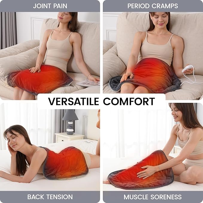 immtree Weighted Heating Pad for Period Cramps, 29" x 24" Extra Large Electric Heated Pads 5 lbs, Back Shoulder Knee Abdomen Pain Relief, Soft Warm Heavy Lap Blanket, Dark Grey