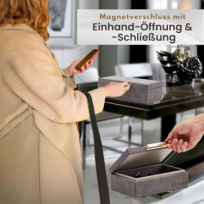 CKEYURE Key Box | Faraday Box for Car Keys | Car Key Signal Blocker Box | RFID Key Box | Key Holder | Key Safe | Signal blocking key box for car security | One Hand Operation (Dark Grey)