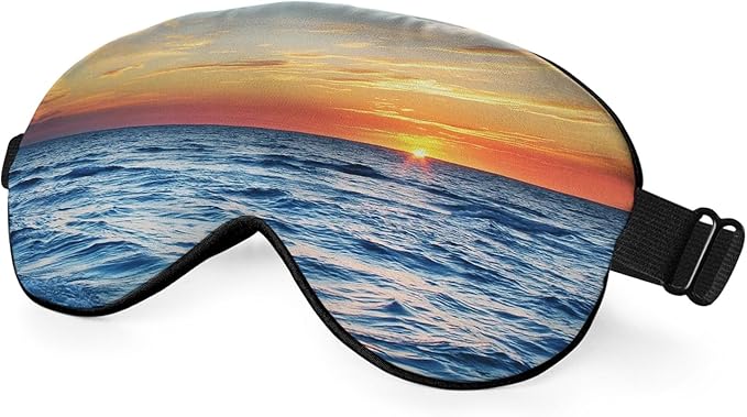 Ocean Scenery Sleep Eye Mask Eye Cover Tropical Summer Sun Sea Silk Eye Mask for Sleeping with Adjustable Strap for Travel Nap Shift Work Office