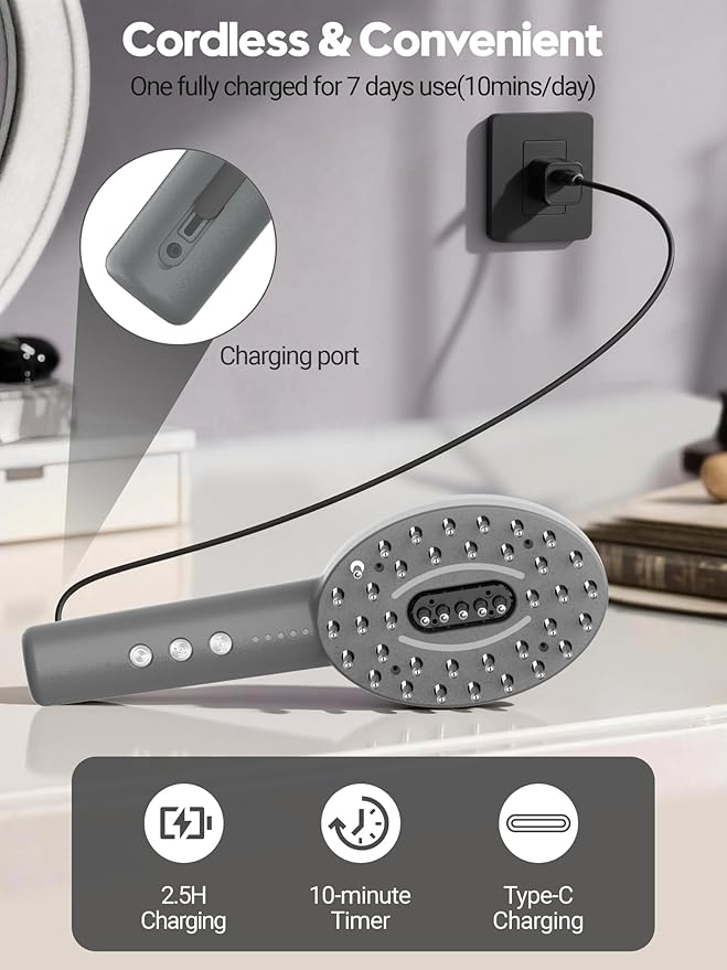 3-in-1 Electric Scalp Massager Brush, Vibrating Scalp Massager Comb with Hair Oil Applicator for Scalp/Face/Body Relaxation, Portable Massager Tool for Home & Travel, Gift for Men & Women(Grey)