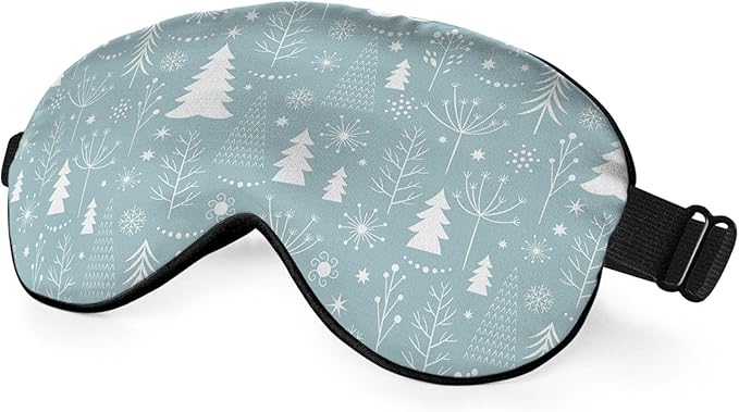 Pine Snowflakes Silk Eye Mask Sleep Mask Snow Winter Christmas Pattern Blue Eye Mask with Adjustable Strap Lightweight for Women Work Travel Night Sleep