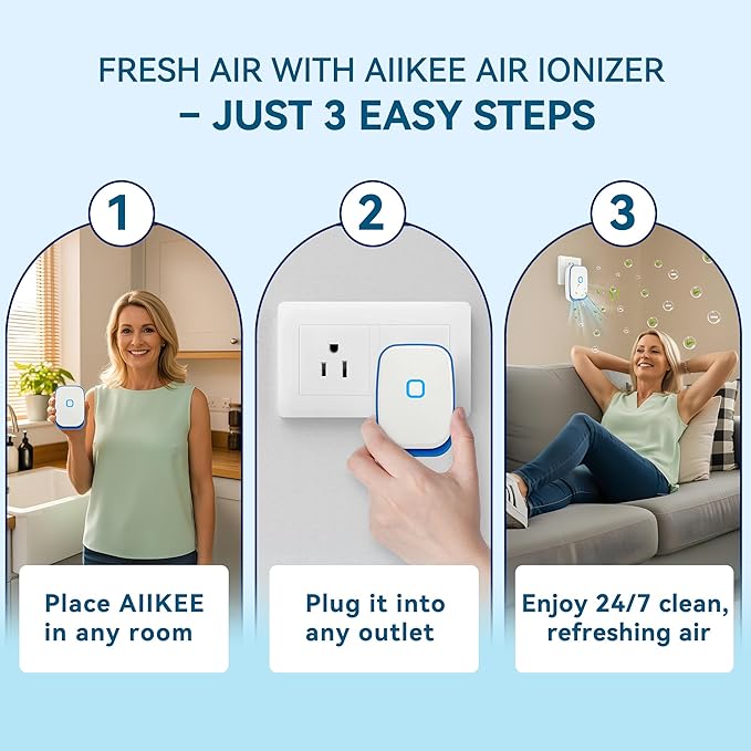 Plug In Air Ionizers for Home – 6 Pack Negative Ion Air Cleaner for Strong Dog Poof, Cat Litter Box Deodorizer, Air Purifier For Smoke, Kitchen Odor, Bathroom Closet Shoe Cabinet Office – White