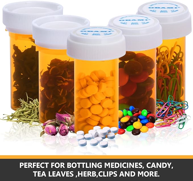 Plastic Empty Pill Bottles with Double Sided Use (Child Resistant & Easy Open) Caps - Medicine Container Pill Cases Dispenser Organizers (13 Dram, 12pcs)