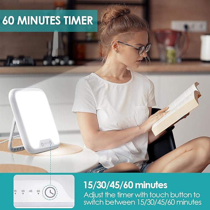 Light Therapy Lamp, 10000 Lux LED Sunlight, Touch Control Sun Lamp Daylight Lamp with Stepless Brightness Levels and 4 Timer & Memory Function, 90° Foldable Stand, Portable for Home/Office Use