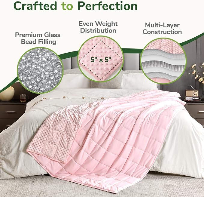 Sivio Weighted Blanket for Adult(20lbs, 60"×80", Queen Size), Breathable Soft Minky Weighted Throw Blanket Queen for All Season,Heavy Blanket with Premium Glass Beads, Pink