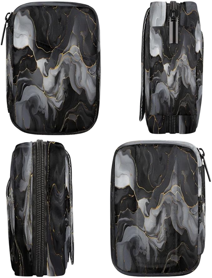 Black Grey Marble Modern Travel Pill Organizer Box Weekly Portable Pill Case Daily Pills 7 Day Small Birth Control Pills Container Removable Compartments for Medicine Vitamins Fish Oil