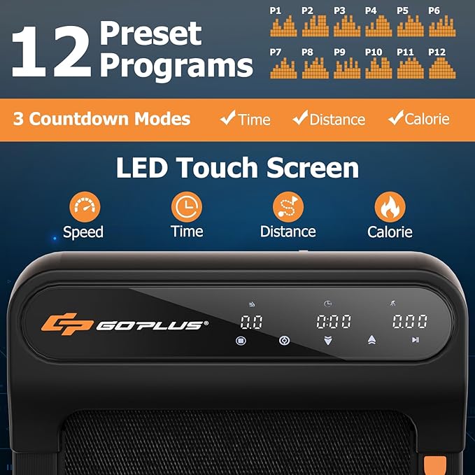 Goplus Walking Pad, Under Desk Treadmill for Home and Office, Walking Pad Treadmill Under Desk with 265 lbs Capacity, 12 Preset Programs, Watch-Like Remote Control, LED Touch Screen, Installation-Free