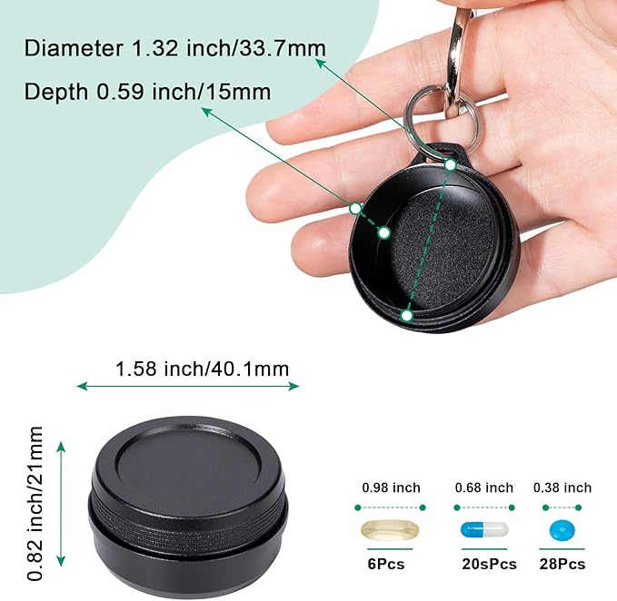 Metal Carrying Case - Portable Daily Travel Keychain Pill Holder Waterproof, Small Container for Earplugs, Pills, Coins Compatible with Loop, Eargasm & Vibes, Compact Mini Purse Pill Case Box (Black)