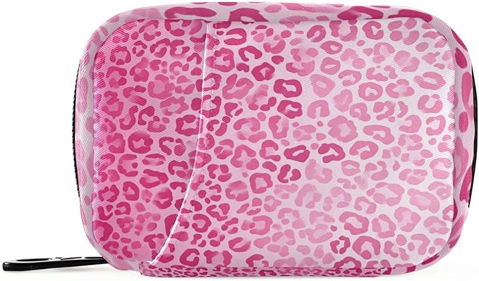 Gradient Pink Leopard Print Travel Pill Organizer Case Box Container Weekly Portable Vitamin Medicine Holder Storage Bag with Zipper Removable