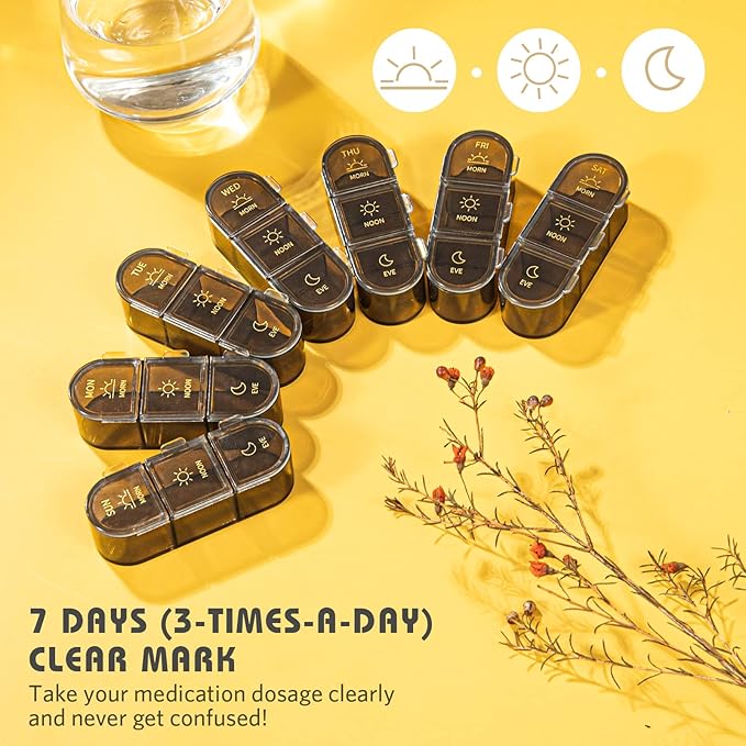 Weekly Pill Organizer/ Dispensers, 3 Times A Day, 7 Day Large Compartments Travel Pill Container/ Box, Moisture-Proof Medicine Case for Fish Oil Vitamins Pills (Transparent Black)